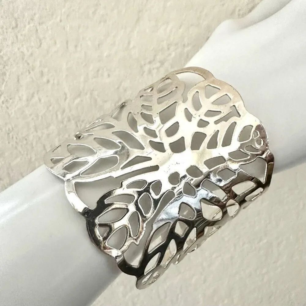 SILVER TONE  EXTRA WIDE FILIGREE CUT OUT  CUFF BRACELET